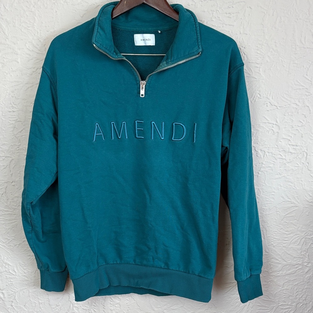 Amendi Frank Petrol Terry 1/4 Zip Long Sleeve Sweater